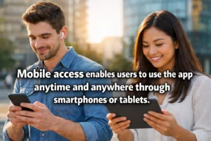 Mobile access enables users to use the app anytime and anywhere through smartphones or tablets