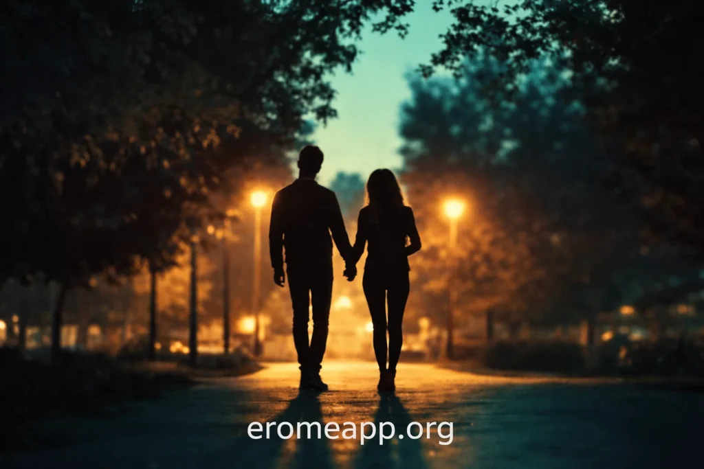 Night and us traveling together on a path called love